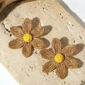 Lalita Sand Sky Boho Raffia Flower Earrings